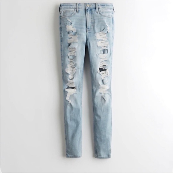HIGH-RISE RIPPED LIGHT WASH SUPER
SKINNY JEANS 5R - Picture 1 of 10